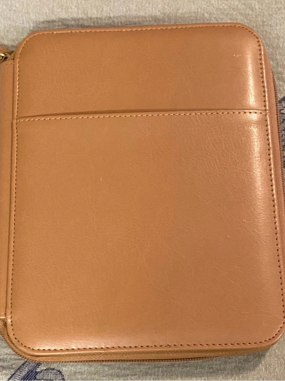 New Tan Faux Leather Zippered Portfolio Organizer Binder with Notebook